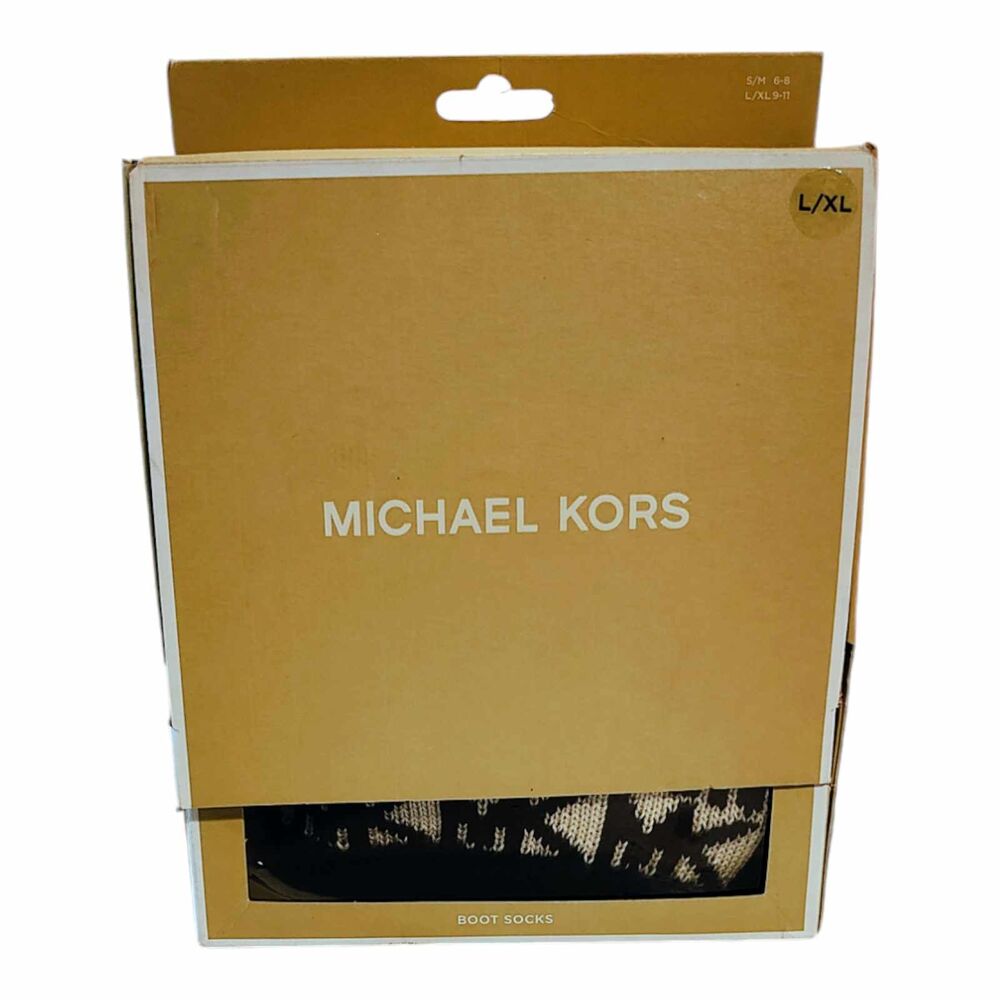 Michael Kors Boot Socks Black White Logo Wool New Size L/XL